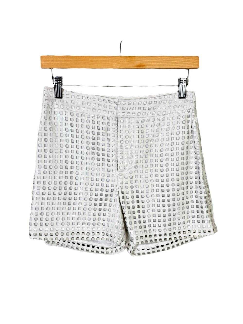 Raoul White 100% Leather Laser Cut High Rise Lined Shorts